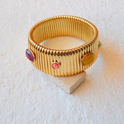 Bracelet jonc or rose pavé